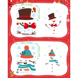 FINPAC 4 Sheets Christmas Door Stickers, Removable Door Decorations Christmas Wall Stickers Snowman Elk Snowflake Stickers for Room Wall Door Refrigerator Window
