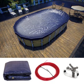 ColourTree Customize Size 15’ x 26' Premium Plus Oval Blue Winter Swimming Pool Cover Tarp Safety Heavy Duty, Waterproof, UV Resistant (Cover Size: 19' x 30' / 4 ft .Overlap) ●We Customize Size●