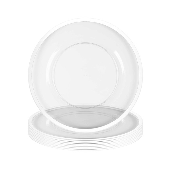PARTY BARGAINS 13-Inch Charger Plates - 8 Pack, Clear White Rim, Heavy-Duty Disposable Chargers for Elegant Dining - Ideal for Weddings and Formal Events