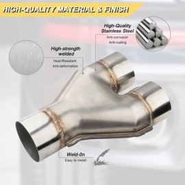 Vurkcy 3 inch Exhaust Y Pipe, 3" Single to 3" Dual Exhaust Adapter Connector, 10" Overall Length, Universal 3 Inch Y Tail Pipe, Weld-on, Silvery