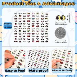 SerpizePaty 960Pcs Colorful Face Stickers, 48 Designs Cartoon Expression Eye Stickers for Crafts Cups Parties Scrapbook DIY Art Decorations