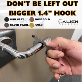 No Touch door opener tool - Premium Touchless key tool - No touch key - by Alien System (Silver Pearl + Gun Grey + Gold + Rose Gold, 4 pack Large)