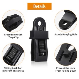 Outus 20 Pcs Tarp Clip Crocodile Mouth Multipurpose Secures Clamp with Strong Lock Clamp Trap Clip Camping Clips Tighten Tent Snap Grip for Outdoor Tent Awning Banner(Black)