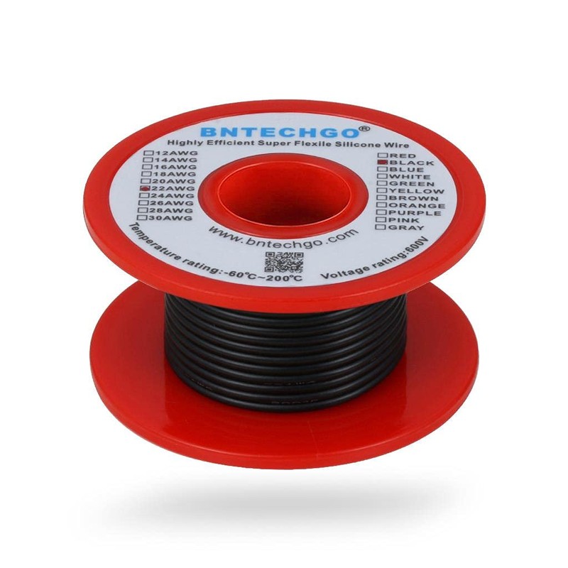 BNTECHGO 22 Gauge Silicone Wire Spool 50 ft Black Flexible