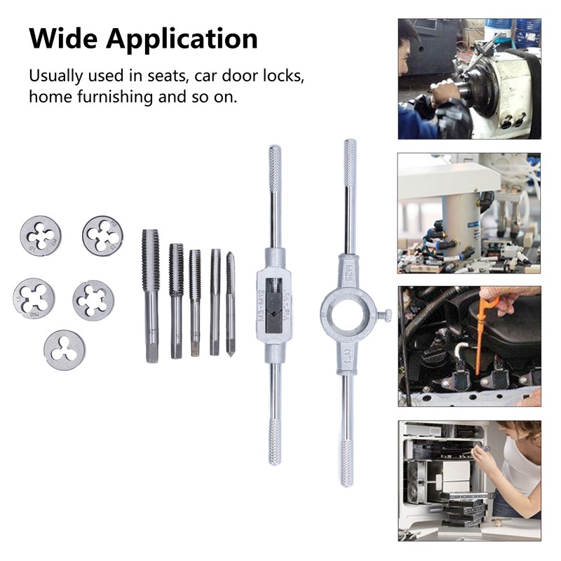 12Pcs Drill Tap Die Wrench Manual Thread Tapping Tool Set