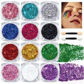 Gel de Purpurina para Cuerpo y Rostro, Brillo de Lentejuelas Sirena, Maquillaje en Gel con Purpurina para Labios, Cabello, Ojos, Ideal para Maquillaje de Festival y Decoración Corporal (12 Colores)
