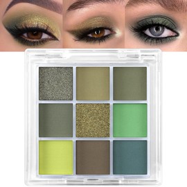 Erinde 9 Colors Eyeshadow Palette, Matte Shimmer Glitter Eye Shadow Palette Makeup, Highly Pigmented Long Lasting Waterproof, Natural Neutral Nude Eyeshadow Make Up Pallet, Yellow Green