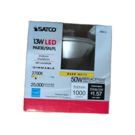Satco 13W LED 40° Flood (50W Eq) S9415 13PAR30/SN/FL Indoor/Outdoor Wet Location