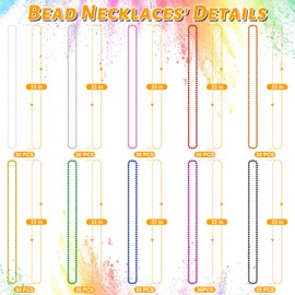 500PCS Mardi Gras Beads, 10 Kinds Bead Necklace Toy Party Favors, 33" Colorful Holiday Mardi Gras Bead Costume Bulk, Festival Parade Throw Party Accessories Wedding Birthday Celebrations Decorations