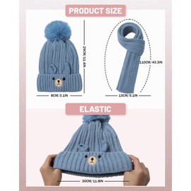 WELROG Kids Winter Hat and Scarf Sets Warm Knit Hat Infant Toddler Crochet Fur Hairball Beanie Cap 4-10 Years Old（Grey）