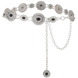 VONMELLI Western Chain Belt for Women Concho Silver Link Chain Belts for Jeans Dresses Black S