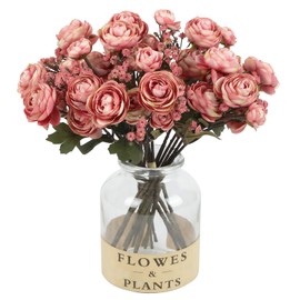 Pink Ranunculus Artificial Flowers 5 Bouquets Fake Silk Mini Ranunculus with Stems 15PCS Faux Peonies Spring Flowers for DIY Wedding Bride Shower Centerpieces Home Vase Filler Decorations (Pink)