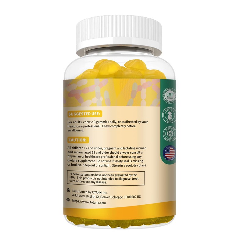 Totaria Probiotic Fiber Gummies, Pineapple Flavor, 60 Gummies per Bottle,