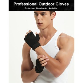 SUJAYU Mens Fingerless Gloves Outdoor Gloves for Men, Hard Knuckle Gloves Bike Gloves for Men Cycling, Hiking Gloves Bicycle Gloves Riding Gloves Motorcycle Mens (Green, Medium)