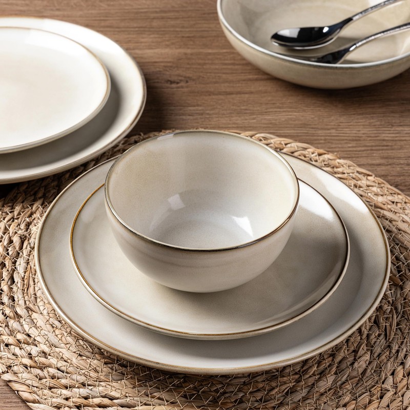 GBHOME Ceramic Dinnerware Sets for 4, 12 Pieces Stoneware Plates