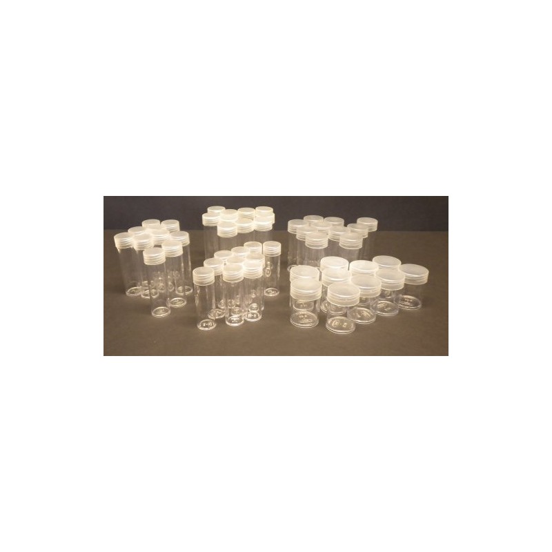 50 Coin Tubes, Assorted Sizes - Crystal Clear and Archival