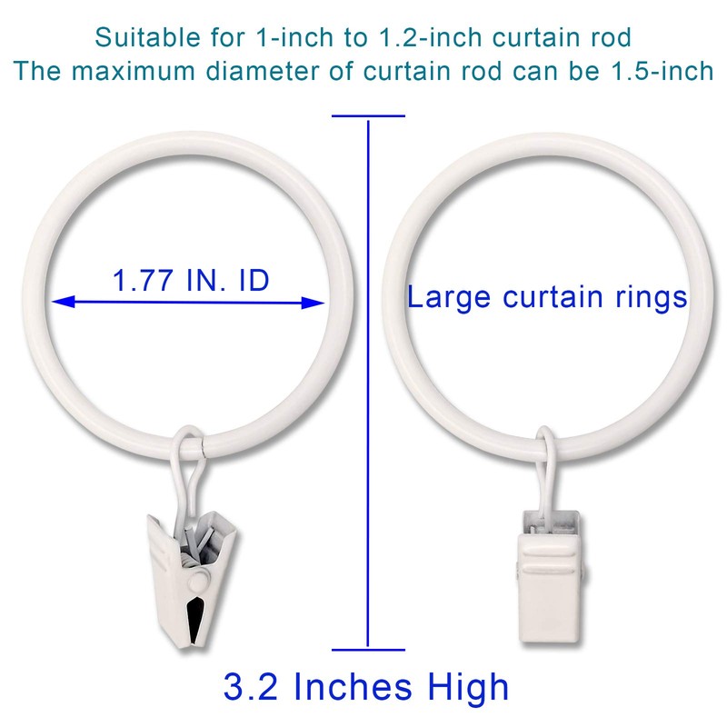 20 Pack White Curtain Rings with Clips, Curtain Hooks Hangers