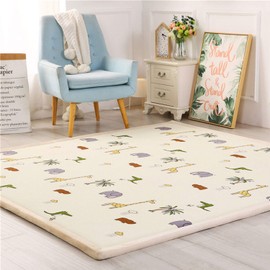 Loartee Kids Play Area Rug - 1.2" Soft & Thick Coral Velvet Nursery Rug, Crawling Mat for Toddler, Jungle Animals Play Mat, Non-Toxic & Anti-Skid, Light Yellow, Size:6'6"x6'6"(About 200x200cm)