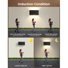 24 W Outdoor Lamp with Motion Sensor, IP66 3000 K 2000 LM Warm White Wall Light Outdoor/Indoor, Adjustable Light Beam Wall Lamp, LED Outdoor Light for Stairs, Living Room, Bedroom, Garden - Black