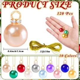 120 PCS Mini Christmas Balls Ornaments,0.6"/16mm Miniature Glitter Balls,Hanging Ornament Pendants for Xmas Tree,DIY Craft,Outdoor Indoor Decor(10 Colors)