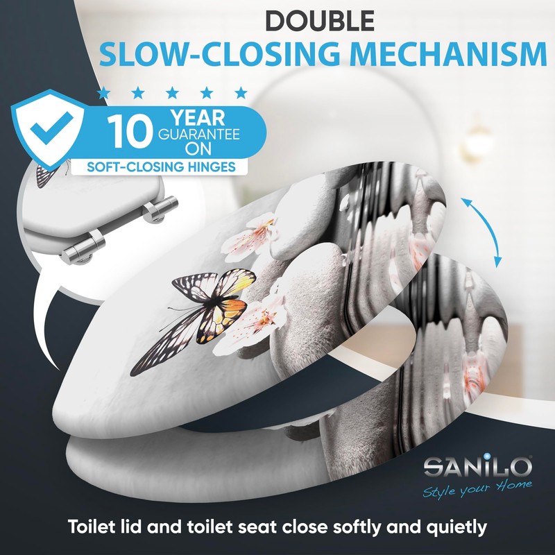 Sanilo Toilet Seat ROUND with Soft Close, Quiet and Slow