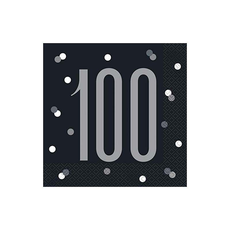 Unique 83552 Black Polka Dots 100th Birthday Luncheon Napkins Disposable