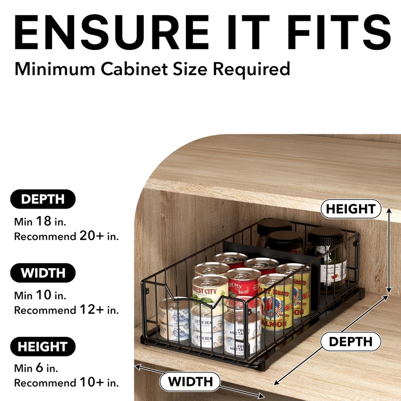 Simple Houseware Pull-Out Cabinet Sliding Basket Organizer, 17.2" D x