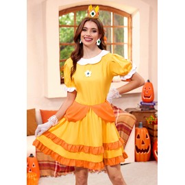 For G and PL Women's Princess Deis Costume Dress Up Puffy Sleeve Princess Midi Outfit Yellow M
