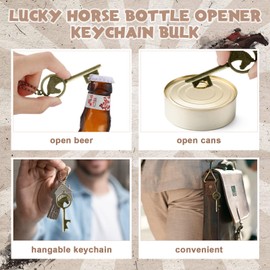 Vesici 50 Sets Western Horse Bottle Opener Keychain Bulk Vintage Rustic Beaded Chain Keychain for Guest Derby Wedding Birthday Bridal Shower Anniversary Party Favors (Bronze)