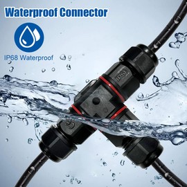 Riisoyu Pack of 2 Cable Connectors Waterproof IP68, 3-Pin Earth Cable Connection Sleeve with Wire Stripper, Screwdriver, T-Shape Junction Box, Connection Box, Garden Cable Sleeve for Cable Area 6-10