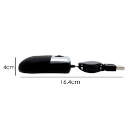 Retractable Travel Mouse - Small Mini Sleek - Black & Silver - Optical 3 Button USB to PC Laptop Travel Mouse -By TRIXES