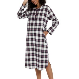 ENJOYNIGHT Womens Long Flannel Nightgown Button Down Sleepshirt Long Sleeve Nightshirt with Pockets (XX-Large,Lattice)