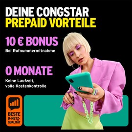 congstar Allnet Flat Plus [SIM, Micro-SIM and Nano-SIM] Monthly Rolling Contract (1 GB Data Flat Rate at 21 Mbit/s, Allnet Flat in all German Networks), Allnet L