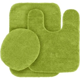 TRP Flannel Shaggy Lime Green Chenille Bathroom Rugs Set 3 Piece Ultra Plush Soft | Non Slip Rubber Backing Extra Absorbent Comfy Cozy Underfoot Feel | Durable Luxurious Design Solid Color Washable