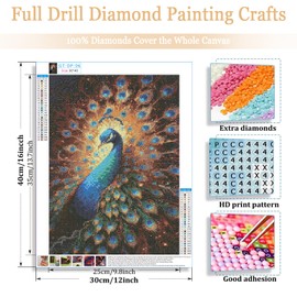 Gamteldot Diamond Art Kits for Adults Beginner - 5D DIY Peacock Diamond Art with Complete Tools,Full Drill Diamond Painting Diamond Dots Gem Art Craft for Home Wall Decor Gift-12x16in