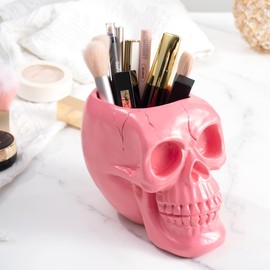 Arola Pink Skull Pencil Holder Skeleton Key Holder Makeup Brush Holder Flower Pot Home Office Desk Accessories Organiser Accessories