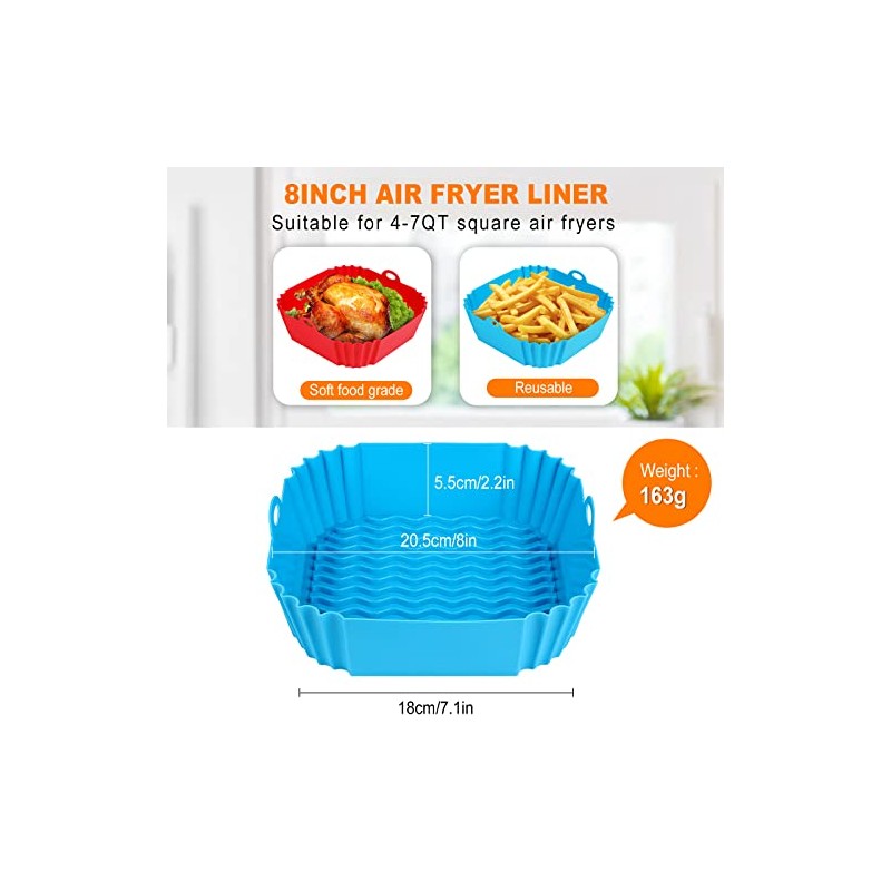 Boribim 2 PCS Reusable Silicone Air Fryer Liners - 8