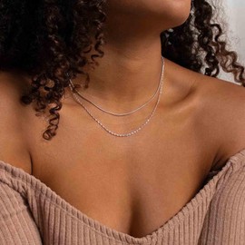 Aneneiceera Vintage Layered Chain Necklace Silver Twist Chain Choker Necklace Minimalist Chain Necklace Double Layer Italian Chain Necklace Chain Jewelry for Women (Silver)