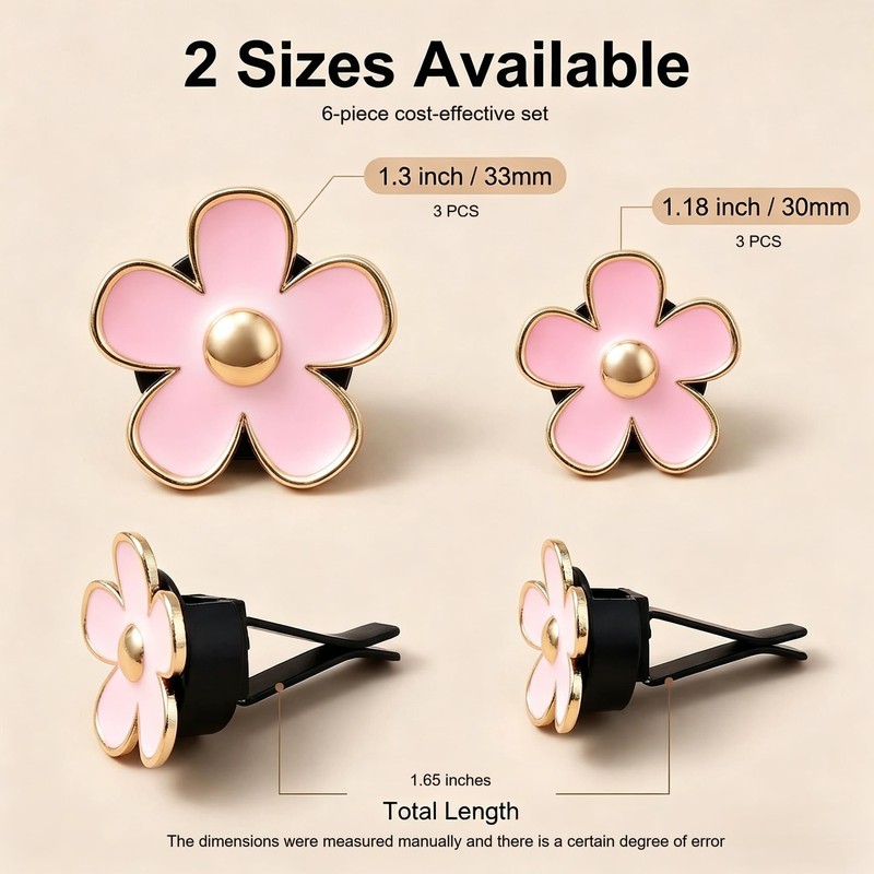 6 Pcs Pink Daisy Car Vent Clip Essential Oil Diffuser