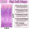 6 Pack Pink Foil Fringe Curtain Backdrop, 3.28Ft x 8.2Ft