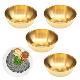 BLLREMIPSUR 4 PCS Gold Sauce Dip Bowls, Stainless Steel Seasoning Dish, Small Sushi Dipping Bowls, 3.2 inch Round Appetizer Plates