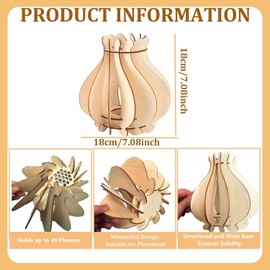 3D Wooden Vase, Wooden Puzzle Flower Vase Set, DIY Kit for Roses, Tulips, Sunflowers, Easy to Assemble, Modern Table Decoration & Creative Gift (Rotate)