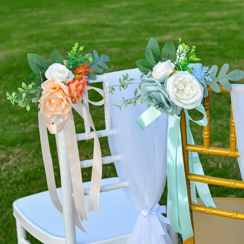 Pmnzdy Wedding aisle decoration artificial rose flower wedding chair decoration
