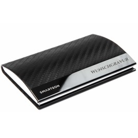 SMARTEON Premium Business Card Holder for Storing Business Cards, High-Quality Business Card Holder in Various Colours (Carbon with Engraving)