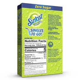 Sunkist Singles To Go Drink Mix Lemon Lime, 6 Boxes with 6 Packets Each 36 Servings Total