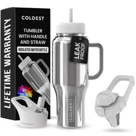 Coldest Tumbler with Handle and Straw - 100% Spill Proof Tumbler with Straw (3 Lids) - Stainless Steel Insulated Leakproof Tumblers for Women & Men - 36 oz (Starship Reflections)