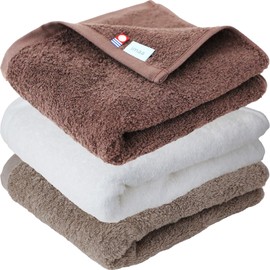 imaa Imabari Towel, Certified Big Face Towel, Fluffy, Thin, Absorbent and Quick Drying, Made in Japan, 100% Cotton, Vacuum Compressed Pack (Light Brown x Brown x White)