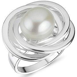 Vinani Design Ring Freshwater Pearl Spiral Shiny 925 Sterling Silver Pearl 2RLT, Sterling Silver