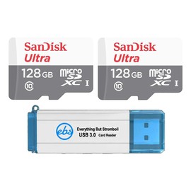 SanDisk Ultra 128GB microSDXC Memory Card (2 Pack) UHS-I Class 10 SDSQUNS-128G-GN6MN Bundle with (1) Everything But Stromboli 3.0 SD/TF Micro Card Reader