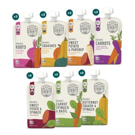 Serenity Kids Certified Organic Baby Food Veggie Puree Pouches Variety Pack - 18 x 3.5 oz for 6+ Months - No Added Sugar & Allergen Free - BPA-Free Packaging - Baby Food Pouches - Pouches Toddler